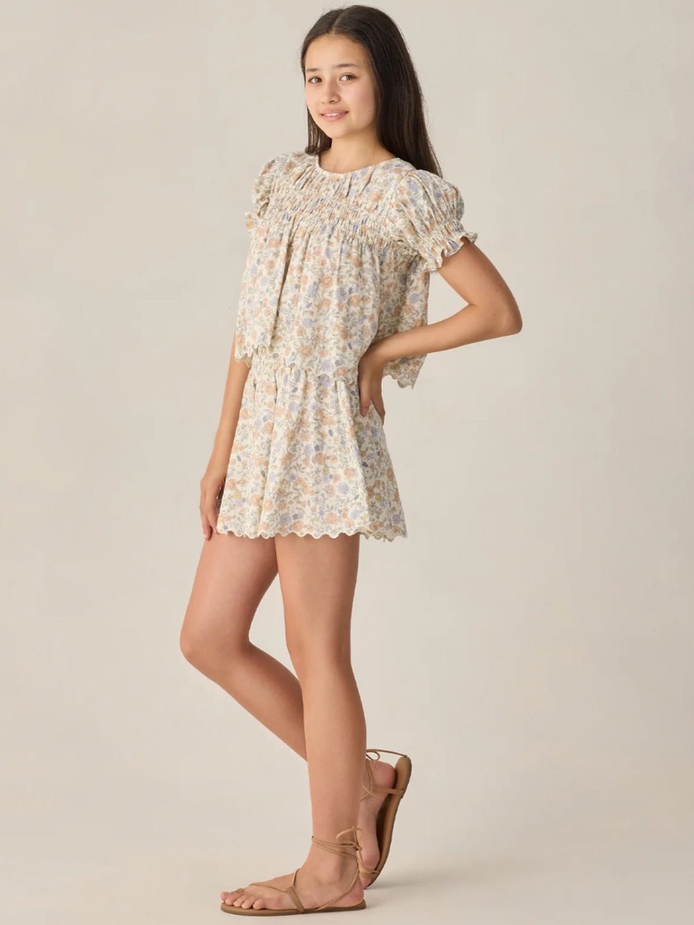 NWT Rylee + Cru Teen Smocked V Mini Skirt Bloom size 14y